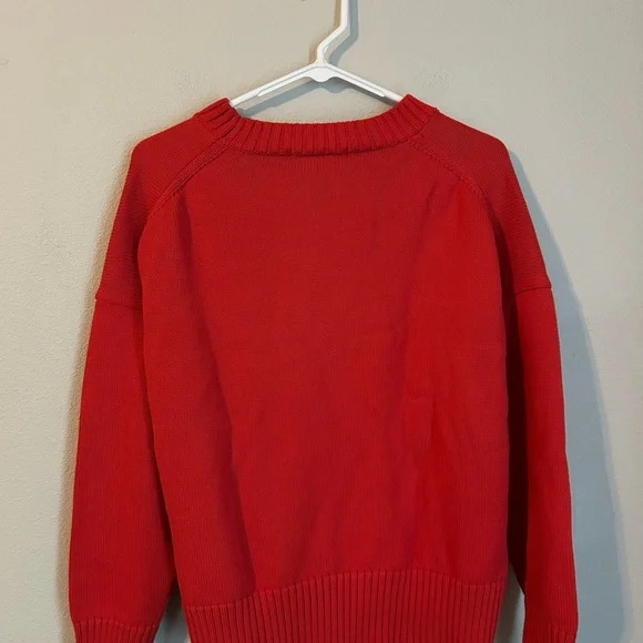 Women’s perfectwhitetee Sweater Janet Cotton Crewneck Sweater Poppy Red Slouch - Picture 4 of 7